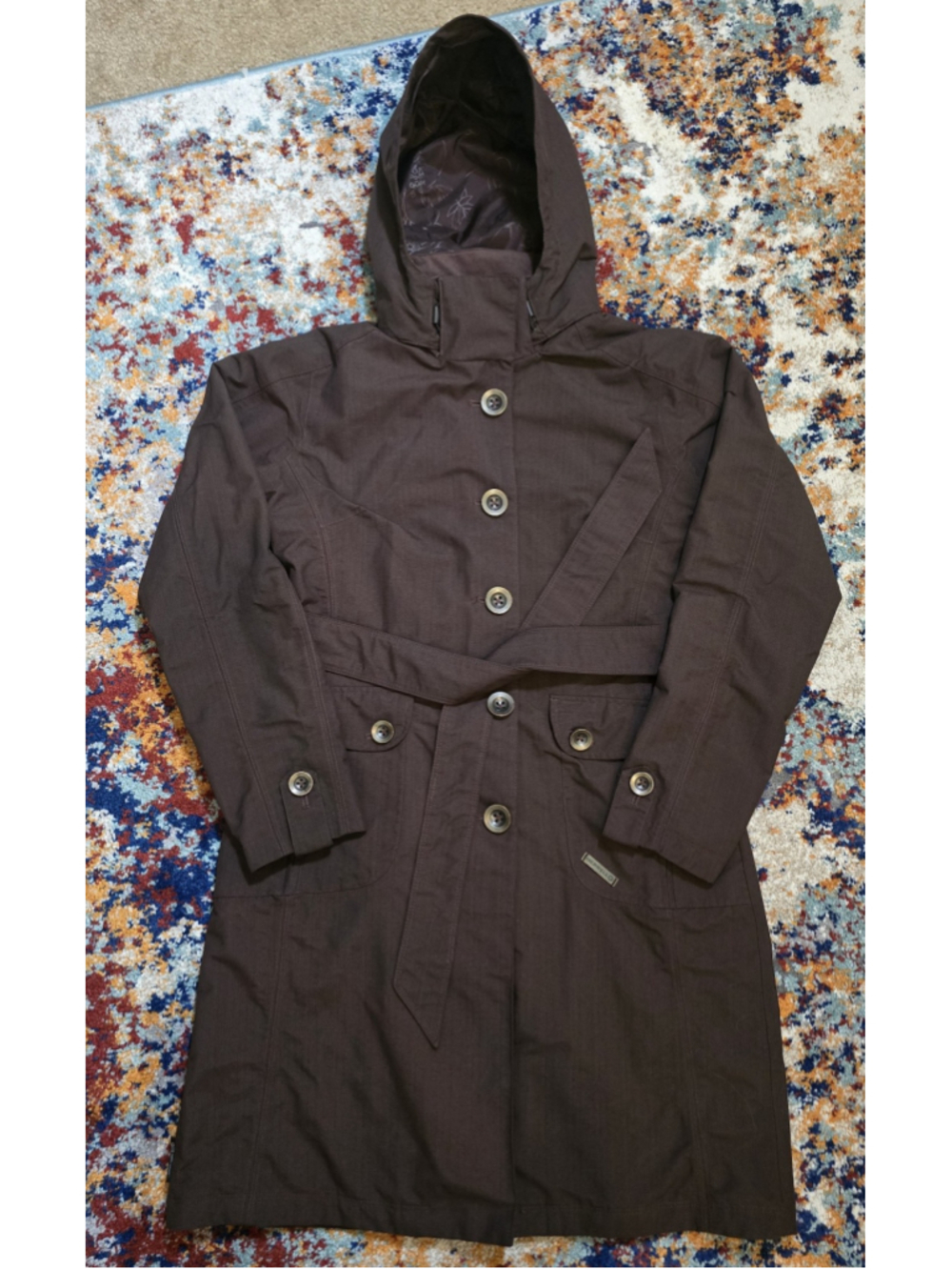 Merrell NWOT Women's Opti-Shell Hooded Trench Coat Belted Rain Jacket Brown M